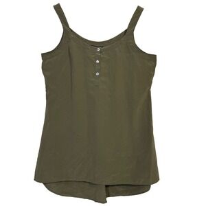 Eileen Fisher Tank Top XS Olive Green 100% Silk Button‎ Detail Casual Layer